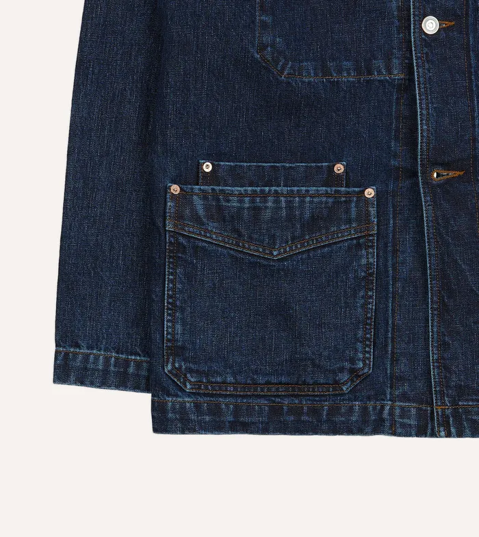 Drake039s Stone Wash Selvedge Denim FivePocket Chore Jacket Men Coats and Jackets