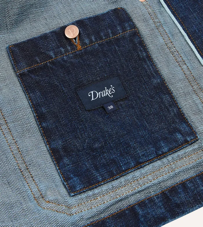 Drake039s Stone Wash Selvedge Denim FivePocket Chore Jacket Men Coats and Jackets