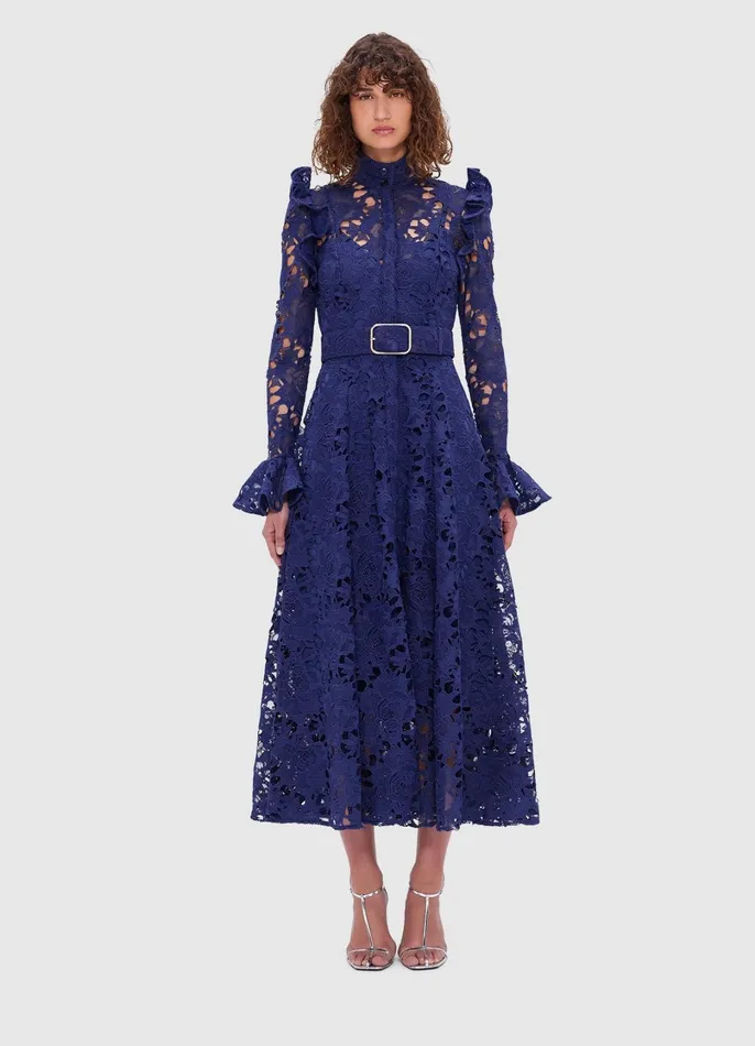 Dresses and Jumpsuits Women LEO LIN Aliyah Lace Butterfly Sleeve Midi Dress 8211 Oxford Blue