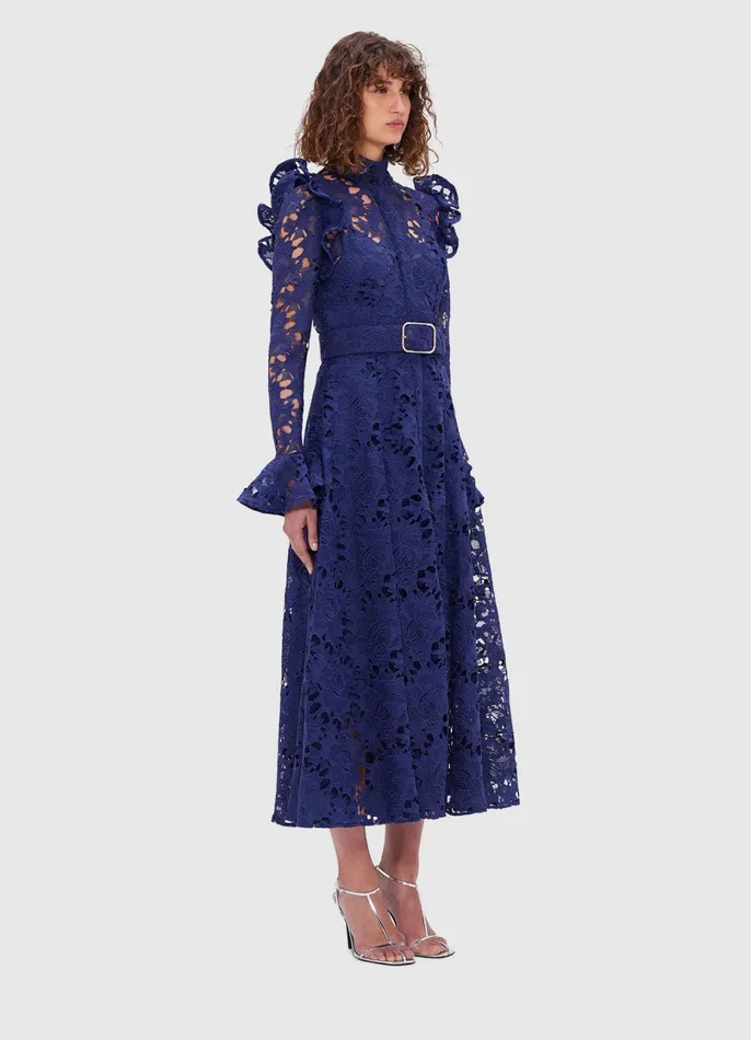 Dresses and Jumpsuits Women LEO LIN Aliyah Lace Butterfly Sleeve Midi Dress 8211 Oxford Blue