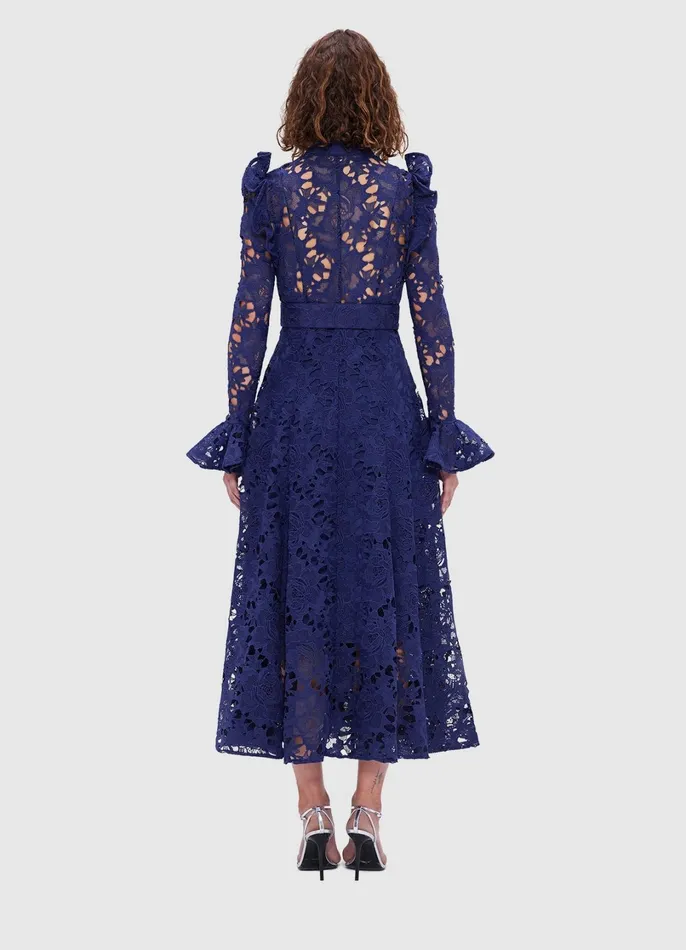 Dresses and Jumpsuits Women LEO LIN Aliyah Lace Butterfly Sleeve Midi Dress 8211 Oxford Blue