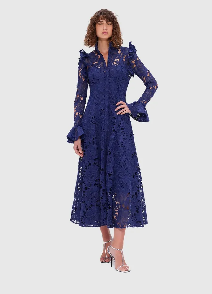 Dresses and Jumpsuits Women LEO LIN Aliyah Lace Butterfly Sleeve Midi Dress 8211 Oxford Blue