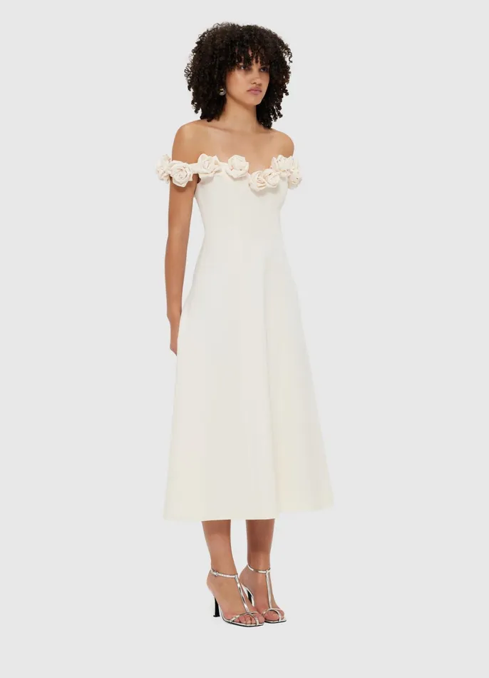 Dresses and Jumpsuits Women LEO LIN Annette Off Shoulder Midi Dress 8211 Vanilla