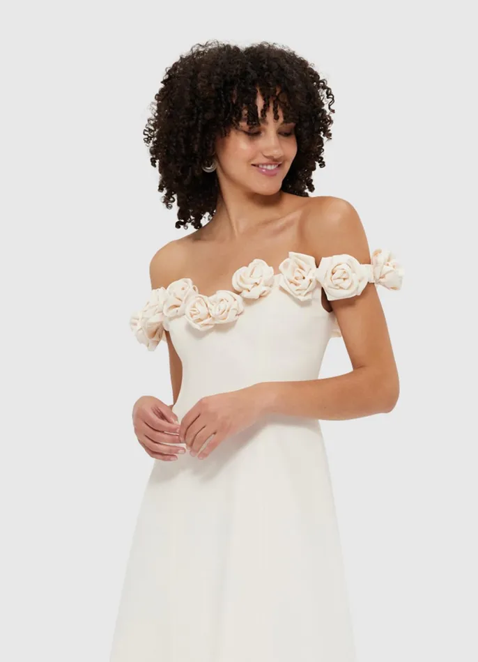 Dresses and Jumpsuits Women LEO LIN Annette Off Shoulder Midi Dress 8211 Vanilla