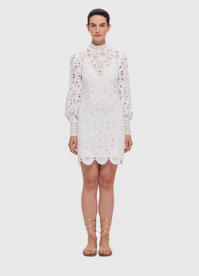 Dresses and Jumpsuits Women LEO LIN Daisy Crochet Long Sleeve Mini Dress 8211 Snow