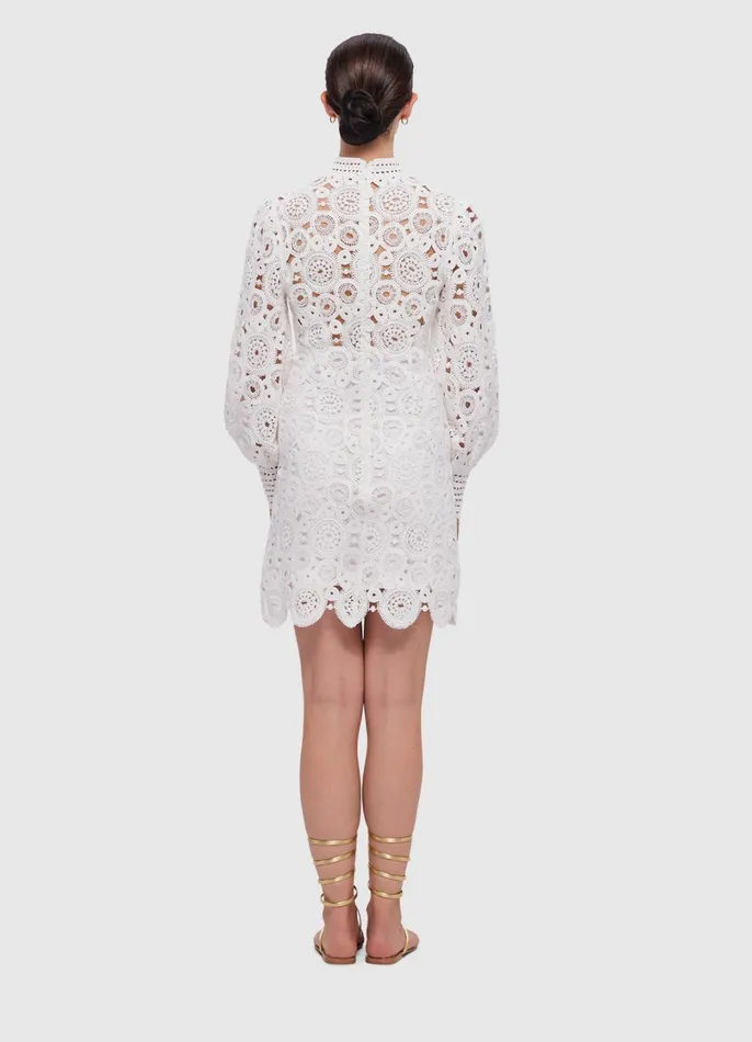 Dresses and Jumpsuits Women LEO LIN Daisy Crochet Long Sleeve Mini Dress 8211 Snow