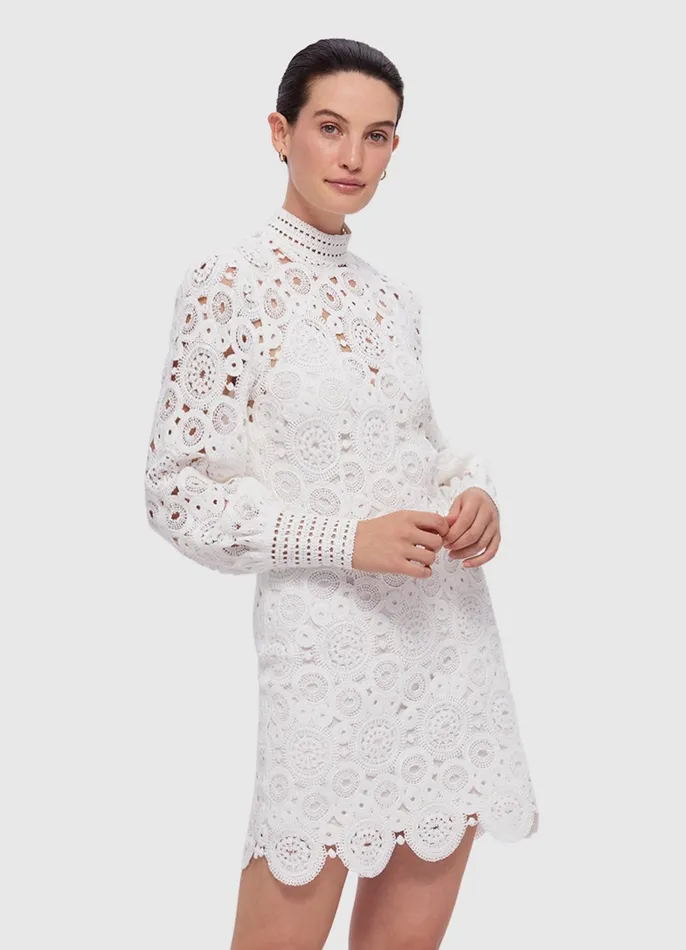 Dresses and Jumpsuits Women LEO LIN Daisy Crochet Long Sleeve Mini Dress 8211 Snow