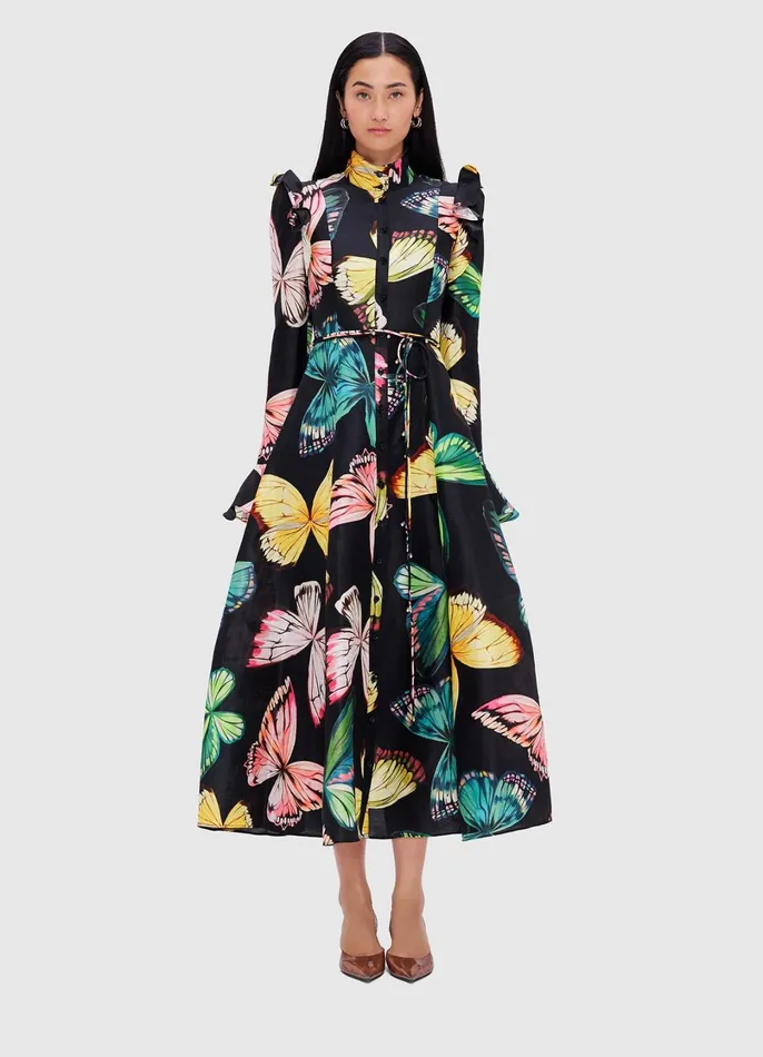 Dresses and Jumpsuits Women LEO LIN Katrina Butterfly Sleeve Midi Dress 8211 Papillon Print In Black