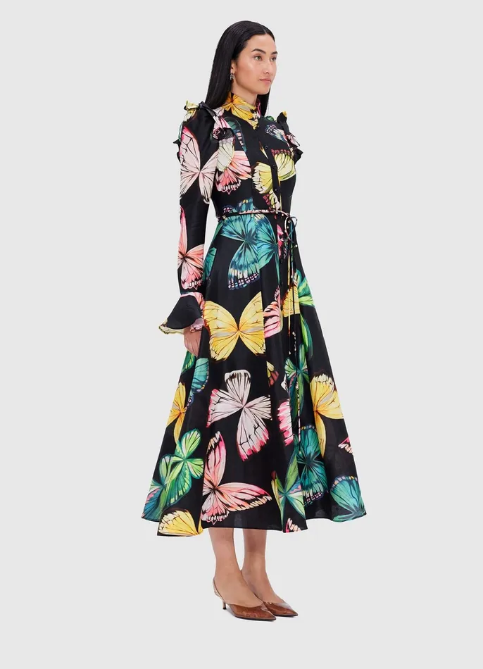 Dresses and Jumpsuits Women LEO LIN Katrina Butterfly Sleeve Midi Dress 8211 Papillon Print In Black