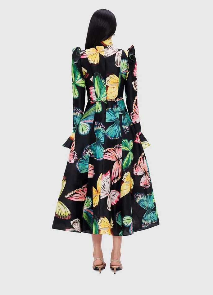 Dresses and Jumpsuits Women LEO LIN Katrina Butterfly Sleeve Midi Dress 8211 Papillon Print In Black