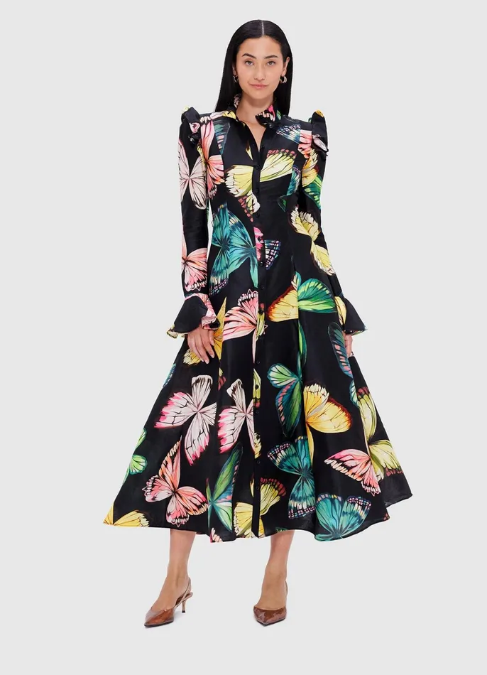 Dresses and Jumpsuits Women LEO LIN Katrina Butterfly Sleeve Midi Dress 8211 Papillon Print In Black