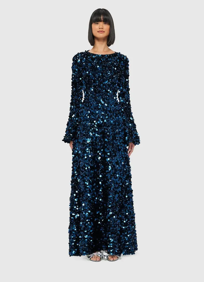 Dresses and Jumpsuits Women LEO LIN Kylie Sequin Open Back Maxi Dress 8211 Midnight Blue