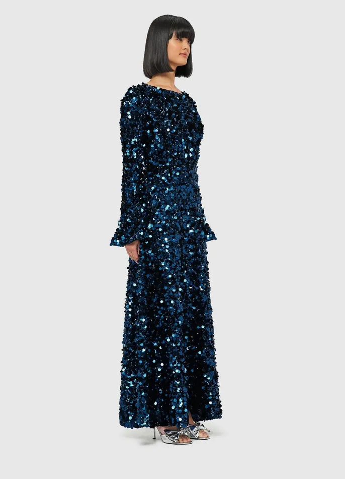 Dresses and Jumpsuits Women LEO LIN Kylie Sequin Open Back Maxi Dress 8211 Midnight Blue