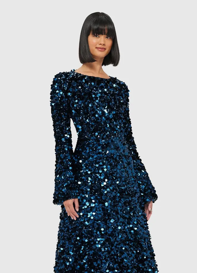Dresses and Jumpsuits Women LEO LIN Kylie Sequin Open Back Maxi Dress 8211 Midnight Blue