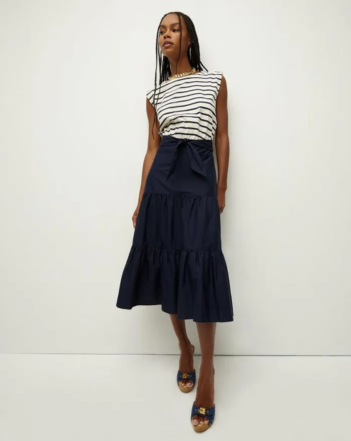 Dresses Shop Veronica Beard Pazila Striped MixedMedia Dress Marineoffwhite