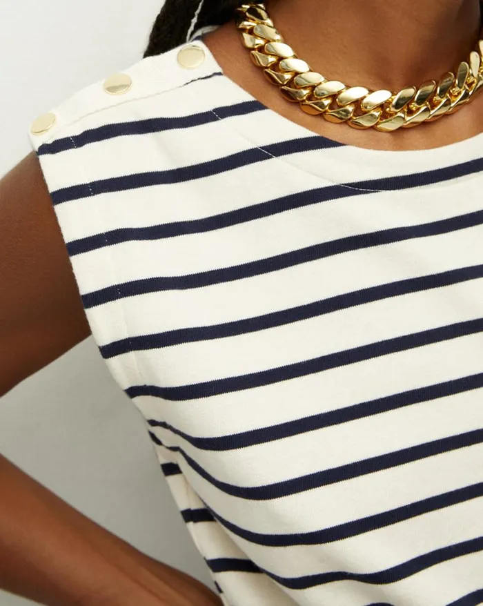 Dresses Shop Veronica Beard Pazila Striped MixedMedia Dress Marineoffwhite