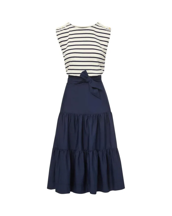 Dresses Shop Veronica Beard Pazila Striped MixedMedia Dress Marineoffwhite
