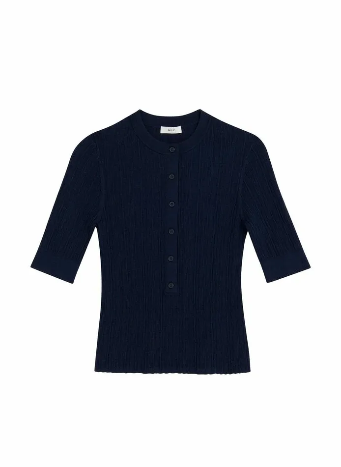 Dresses Women ALC Fisher Fine Cotton Knit Top Navy Dresses Women ALC Fisher Fine Cotton Knit Top Navy