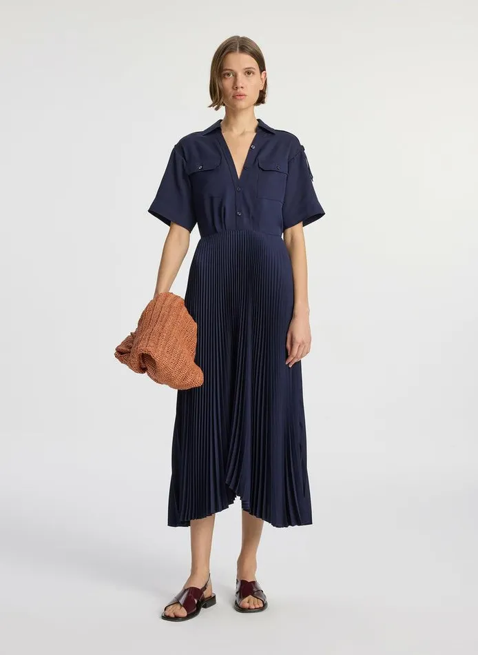 Dresses Women ALC Liam Pleated Midi Dress Maritime Navy