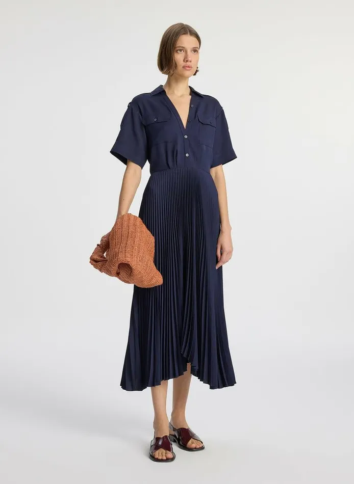 Dresses Women ALC Liam Pleated Midi Dress Maritime Navy Dresses Women ALC Liam Pleated Midi Dress Maritime Navy