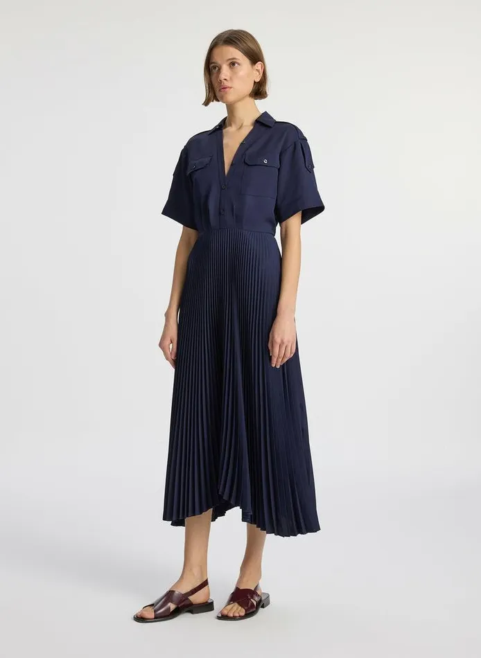 Dresses Women ALC Liam Pleated Midi Dress Maritime Navy Dresses Women ALC Liam Pleated Midi Dress Maritime Navy