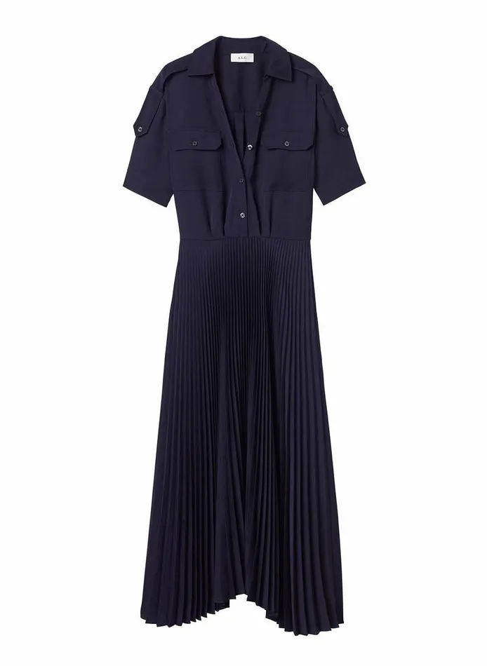 Dresses Women ALC Liam Pleated Midi Dress Maritime Navy Dresses Women ALC Liam Pleated Midi Dress Maritime Navy