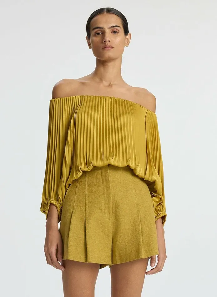 Dresses Women ALC Sienna Satin Pleated Off Shoulder Top Aged Bronze