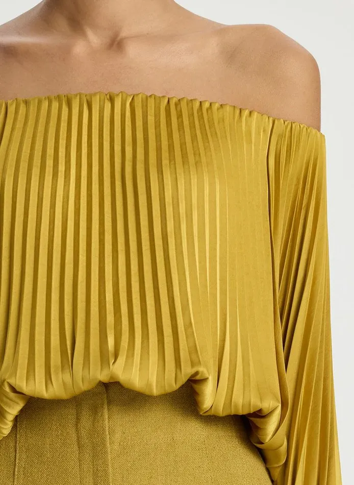 Dresses Women ALC Sienna Satin Pleated Off Shoulder Top Aged Bronze Dresses Women ALC Sienna Satin Pleated Off Shoulder Top Aged Bronze