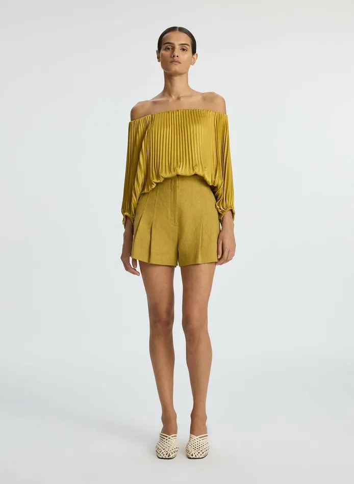Dresses Women ALC Sienna Satin Pleated Off Shoulder Top Aged Bronze Dresses Women ALC Sienna Satin Pleated Off Shoulder Top Aged Bronze