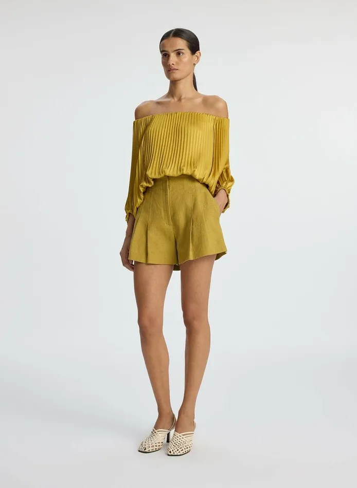 Dresses Women ALC Sienna Satin Pleated Off Shoulder Top Aged Bronze Dresses Women ALC Sienna Satin Pleated Off Shoulder Top Aged Bronze