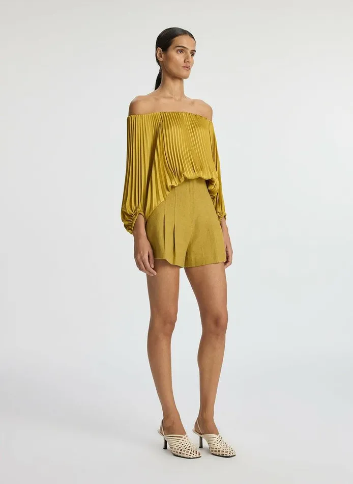 Dresses Women ALC Sienna Satin Pleated Off Shoulder Top Aged Bronze Dresses Women ALC Sienna Satin Pleated Off Shoulder Top Aged Bronze