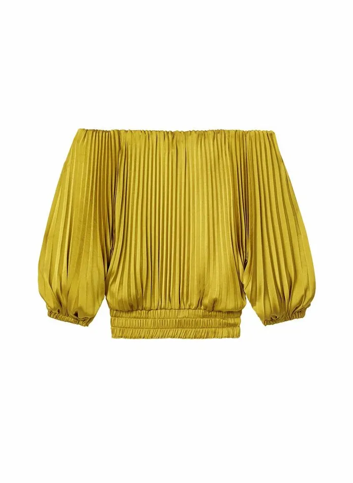 Dresses Women ALC Sienna Satin Pleated Off Shoulder Top Aged Bronze Dresses Women ALC Sienna Satin Pleated Off Shoulder Top Aged Bronze
