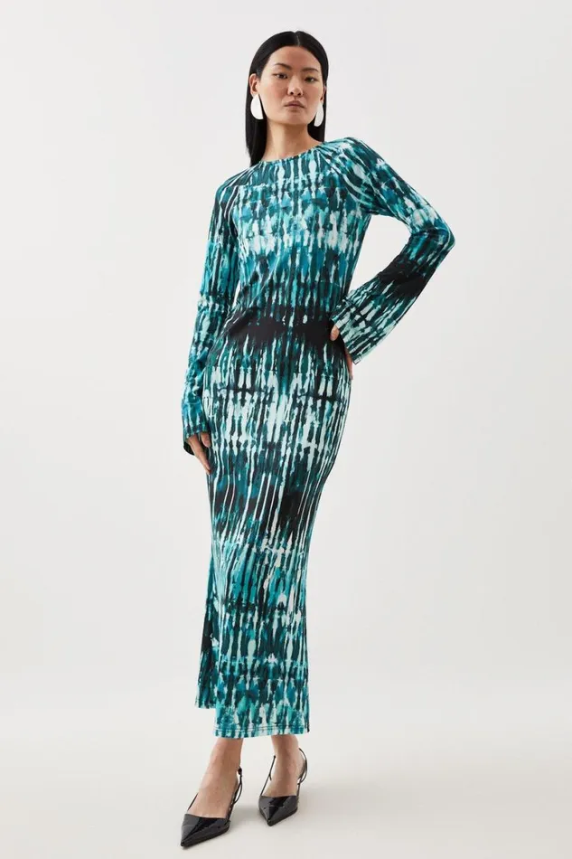 Dresses Women Karen Millen Abstract Print Jersey Maxi Dress Green