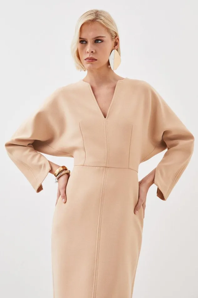 Dresses Women Karen Millen Clean Tailored Seam Detail Rounded Sleeve Midi Dress Camel