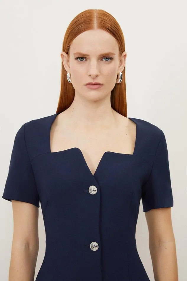 Dresses Women Karen Millen Compact Stretch Tailored Button Through Midi Dress Navy