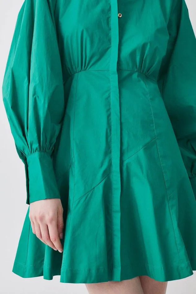 Dresses Women Karen Millen Cotton Panel Detail Mini Shirt Dress Green