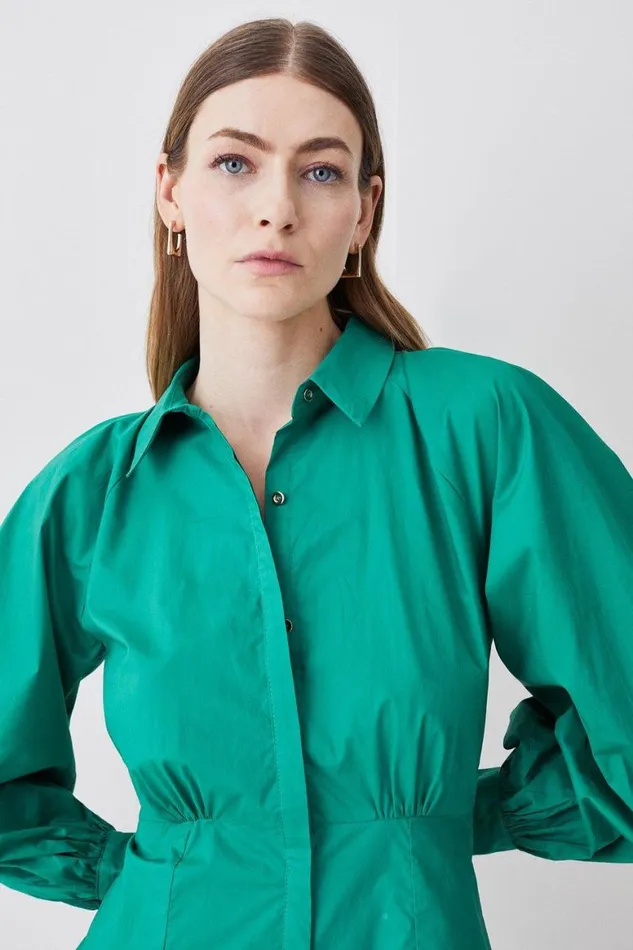 Dresses Women Karen Millen Cotton Panel Detail Mini Shirt Dress Green