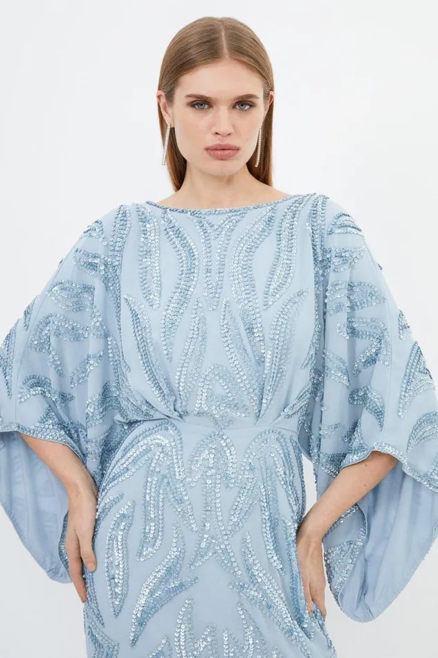 Dresses Women Karen Millen Embellished Woven Maxi Dress Blue