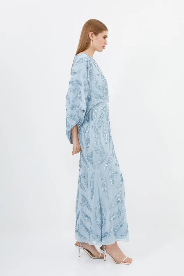 Dresses Women Karen Millen Embellished Woven Maxi Dress Blue