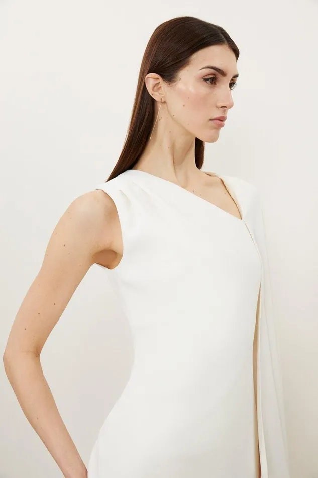 Dresses Women Karen Millen Fluid Tailored Asymmetric One Shoulder Drape Maxi Dress Ivory