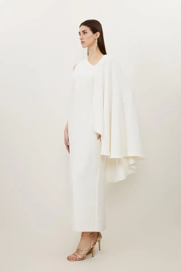Dresses Women Karen Millen Fluid Tailored Asymmetric One Shoulder Drape Maxi Dress Ivory