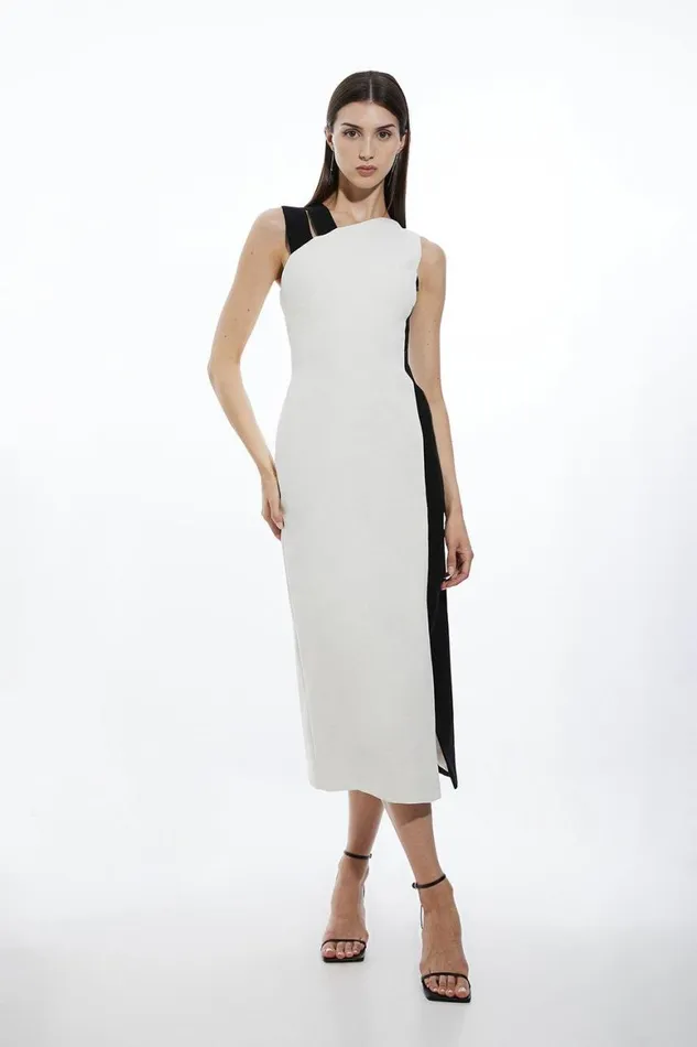 Dresses Women Karen Millen Fluid Tailored Colourblock Split Strap Midi Dress Mono