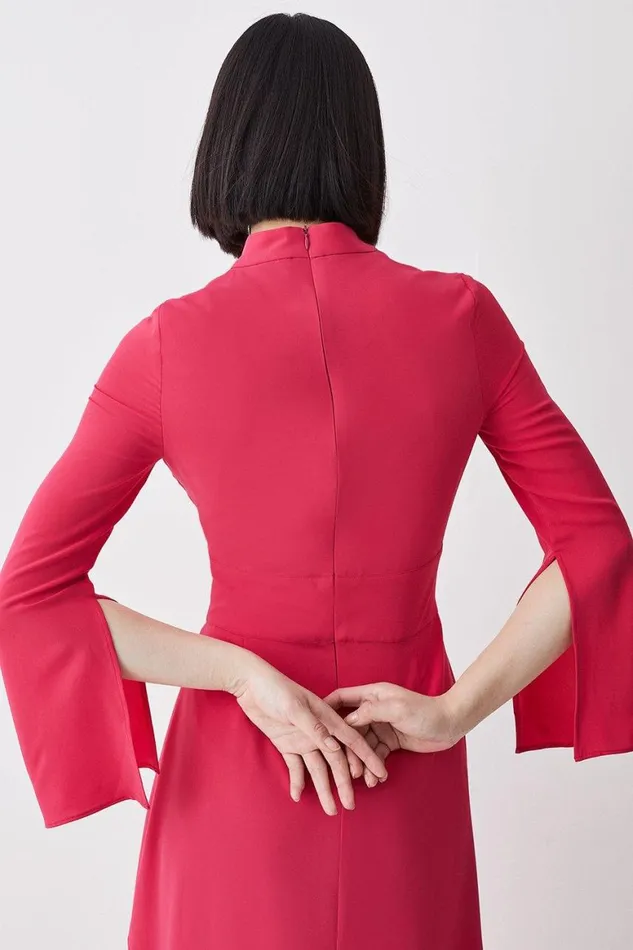 Dresses Women Karen Millen High Low Hem Long Sleeve Midi Dress Bright Pink