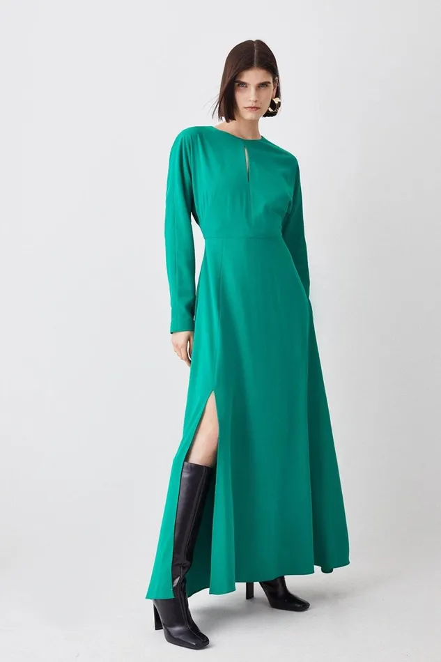 Dresses Women Karen Millen Keyhole Crepe Soft Tailored Split Detail Maxi Dress Green Dresses Women Karen Millen Keyhole Crepe Soft Tailored Split Detail Maxi Dress Green