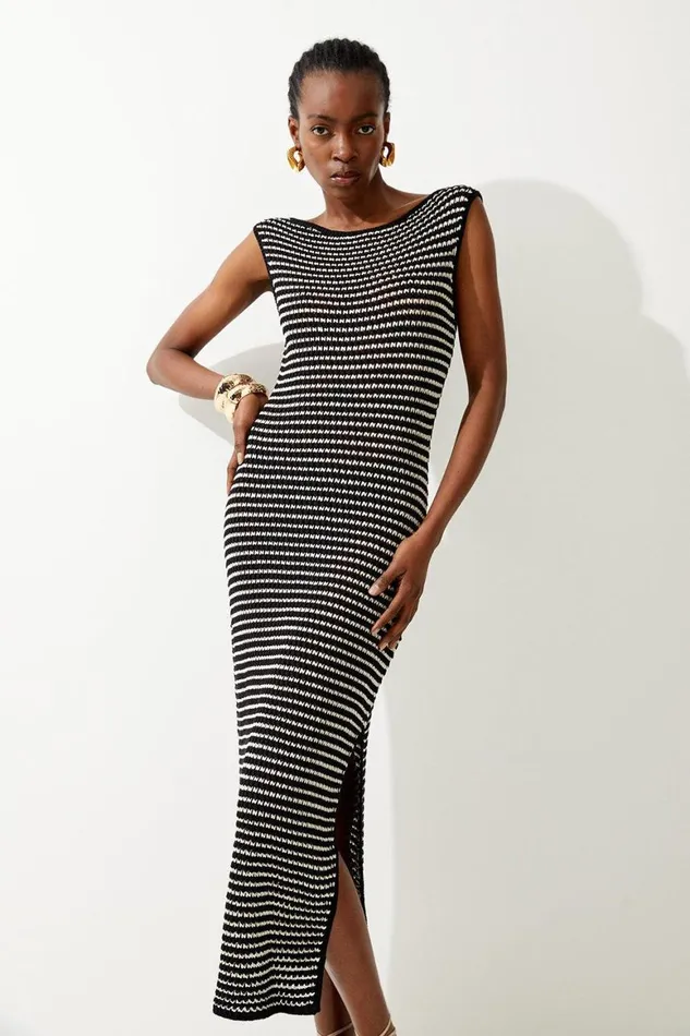 Dresses Women Karen Millen Open Stitch Knit Funnel Neck Dress Mono