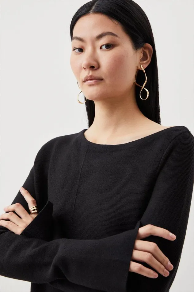 Dresses Women Karen Millen Petite Compact Knit Wool Look Drop Shoulder Midi Dress Black