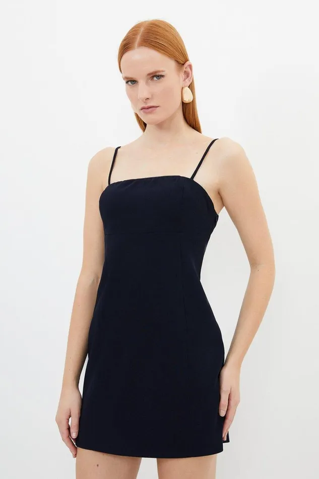 Dresses Women Karen Millen Petite Compact Stretch Viscose Tailored Caped Mini Dress Navy