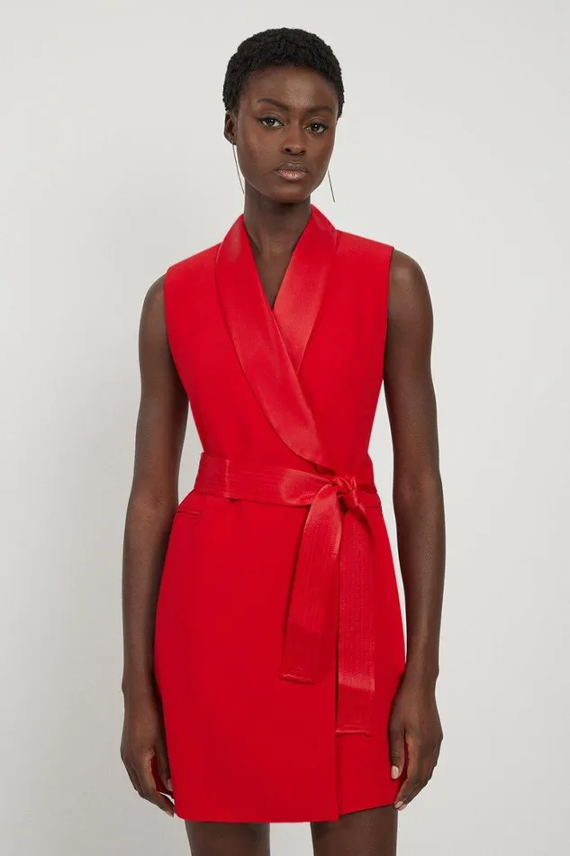 Dresses Women Karen Millen Petite Satin Back Crepe Sleeveless Tuxedo Tailored Wrap Mini Dress Red Orange Dresses Women Karen Millen Petite Satin Back Crepe Sleeveless Tuxedo Tailored Wrap Mini Dress Red Orange