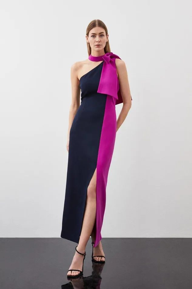 Dresses Women Karen Millen Petite Soft Tailored Colour Block Tie Neck Midi Dress Navy Dresses Women Karen Millen Petite Soft Tailored Colour Block Tie Neck Midi Dress Navy