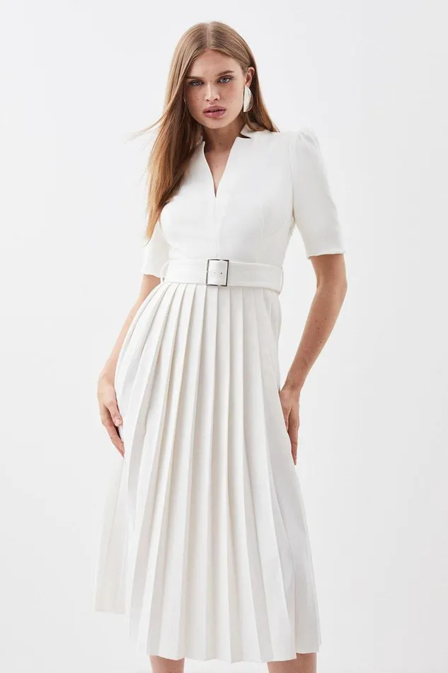 Dresses Women Karen Millen Petite Tailored Structured Crepe Forever Pleat Midi Dress Ivory Dresses Women Karen Millen Petite Tailored Structured Crepe Forever Pleat Midi Dress Ivory